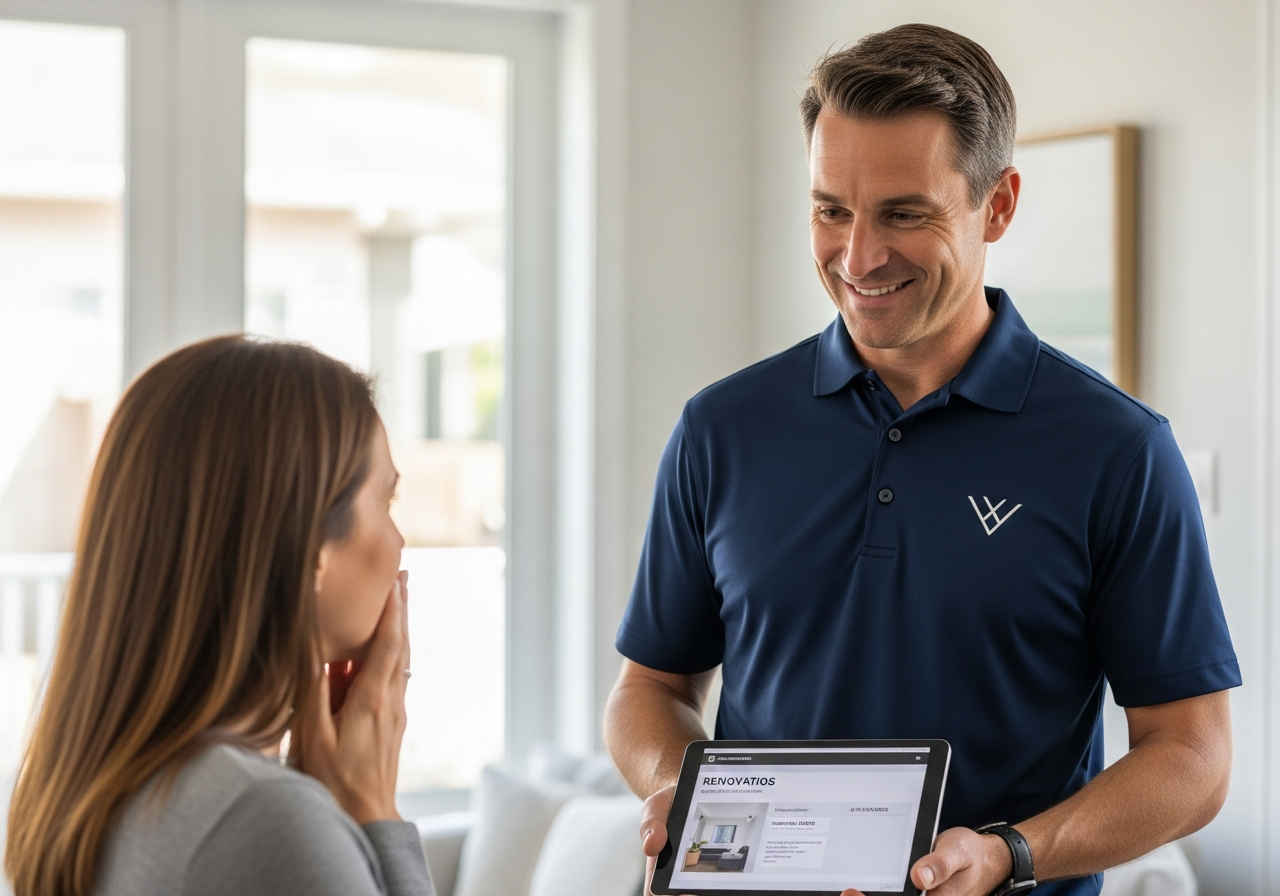Entrepreneur et propriétaire discutant d'une rénovation